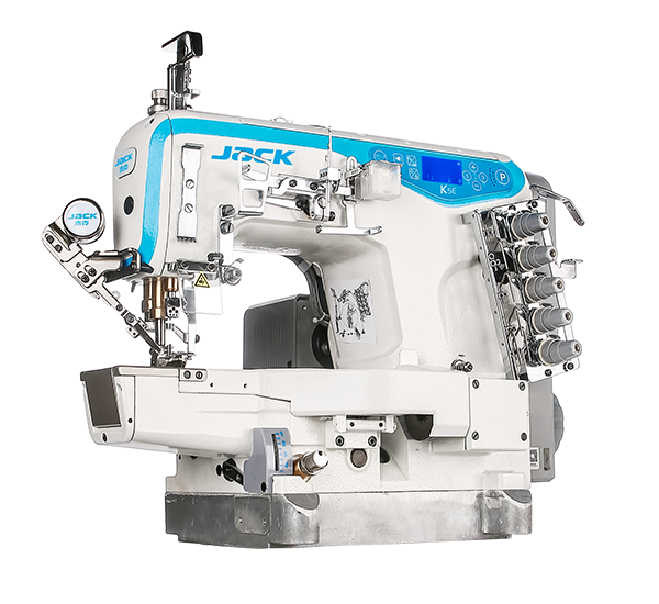 Jack K5-UT-01GBX356 Interlock Sewing Machine – 3-Needle, 5-Thread, Cylinder-Bed, High-Speed for Light & Heavy Fabrics